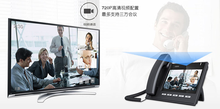 720P高清支持三方会议视频IP电话机